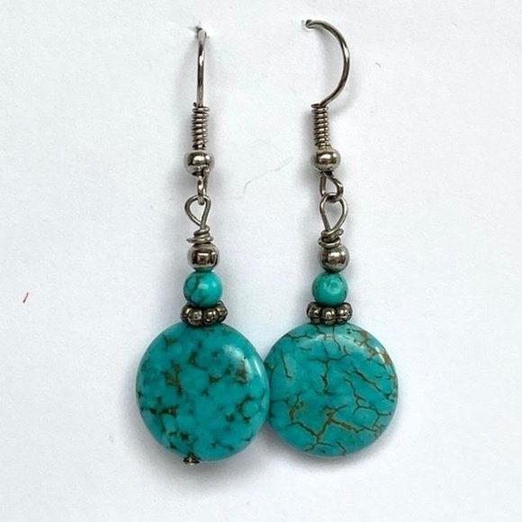 Unbranded Jewelry - Turquoise Beaded Dangle Earrings Silver tone Boho